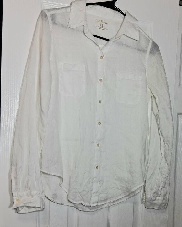 Lilly Pulitzer Tops - Lilly pulitzer womens xs 100% linen white shirt button down longsleeve euc